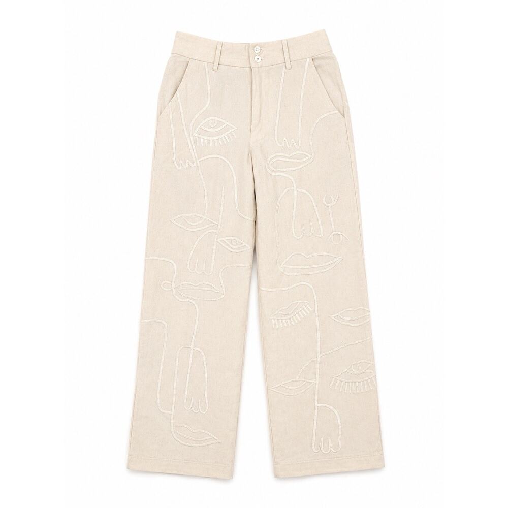 MAISON LES ENERVES Elegant Picasso-inspired Embroidery "Siam" Pants S Handmade